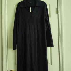 Talbots Navy Ribbed Polo Collar Long Sleeve Dress